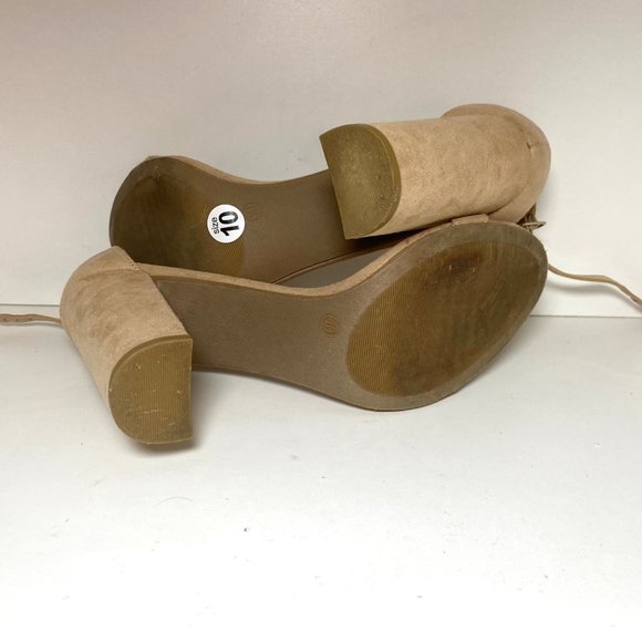 Lulu's Taylor Natural Suede Ankle Strap Block Heels Platform Sandals Nude Beige - Picture 6 of 7